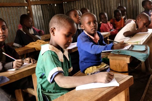 Schoolchildren during lessons in Osiligi